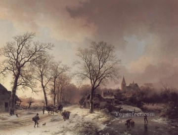 Barend Cornelis Koekkoek Painting - Figuras en un paisaje invernal holandés Barend Cornelis Koekkoek